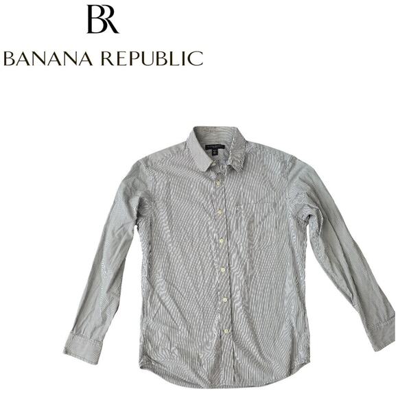 Banana Republic Men's Shirt Blue Striped Slim Fit Dress Shirt 14-14.5" Small - Picture 5 of 5